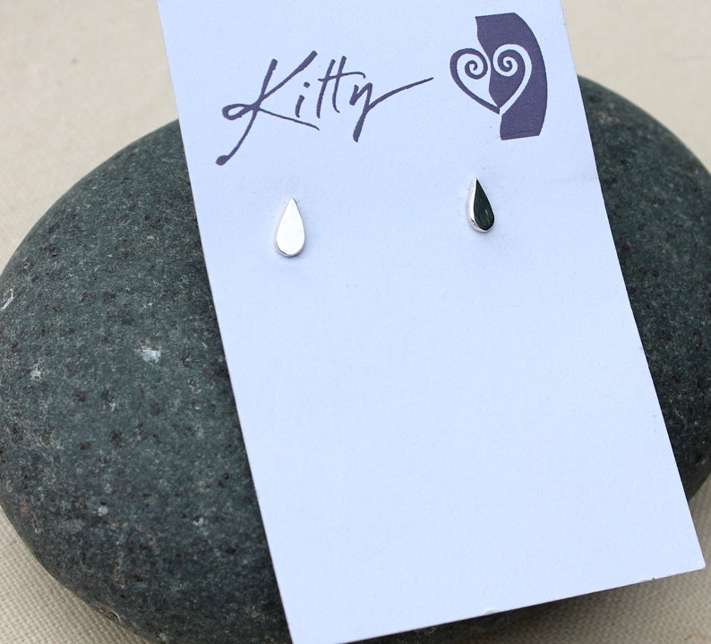 Raindrop earrings. Sterling silver post earrings. silver studs. Raindrops. Little post earring. small. petite. handmade. image 4