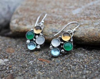 Birthstone earrings. Mothers earrings. Family stones. Favorite colors. Multi stone earrings. mothers day. grandmother. birthday. cabochons.