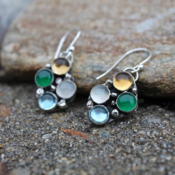 Birthstone earrings. Mothers earrings. Family stones. Favorite colors. Multi stone earrings. mothers day. grandmother. birthday. cabochons.