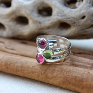 Birthstone Ring. Fairy Tale Ring. Three stone. Sterling Silver. Colorful. Mother's Ring Birthstones.Grandmothers.Grandma. Sisters. Friends image 2