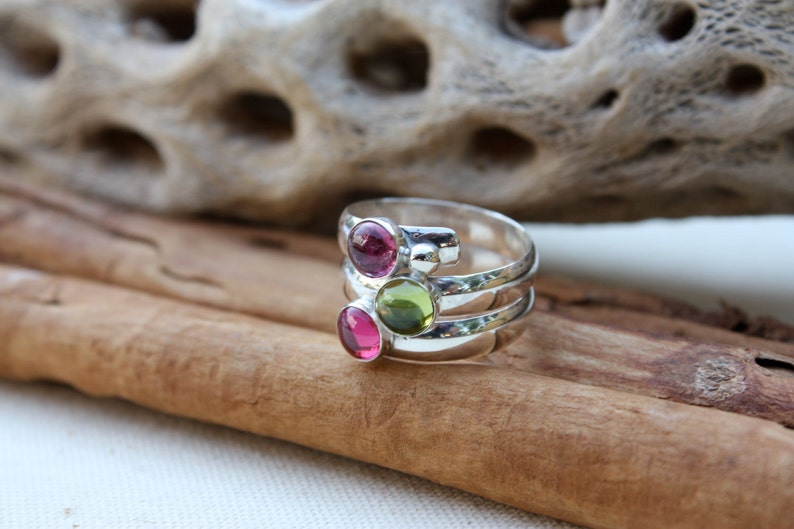 Birthstone Ring. Fairy Tale Ring. Three stone. Sterling Silver. Colorful. Mother's Ring Birthstones.Grandmothers.Grandma. Sisters. Friends image 2