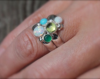 Graduated Five, four, or three Birthstone Ring Fairy Tale rings Sterling Silver Mothers Ring Family Grandma Sisters Friends Personalize love