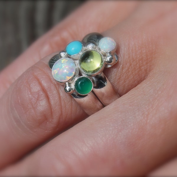 Graduated Five, four, or three Birthstone Ring Fairy Tale rings Sterling Silver Mothers Ring Family Grandma Sisters Friends Personalize love