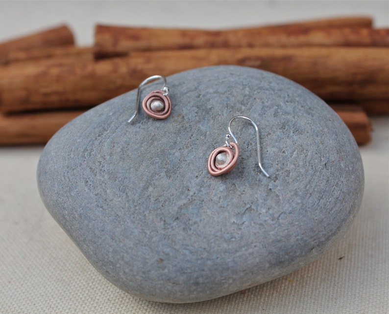 Copper and Sterling Silver Mini Nest Earrings. Small Nest. Etsy