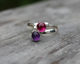 Birthstone Ring. Stone ring. Two stone Fairy Tale Ring. Mothers gift. Sterling Silver. Mother's Ring. Grandmothers.Grandma. Sisters. Friends