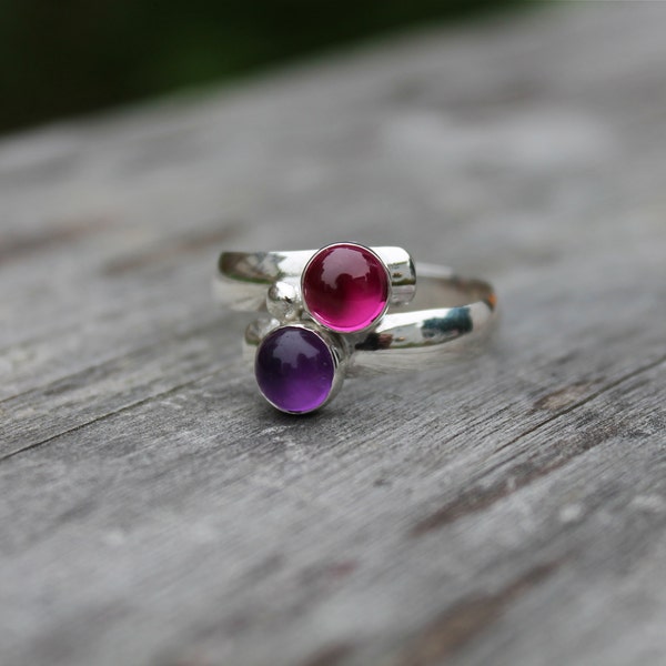 Birthstone Ring. Stone ring. Two stone Fairy Tale Ring. Mothers gift. Sterling Silver. Mother's Ring. Grandmothers.Grandma. Sisters. Friends