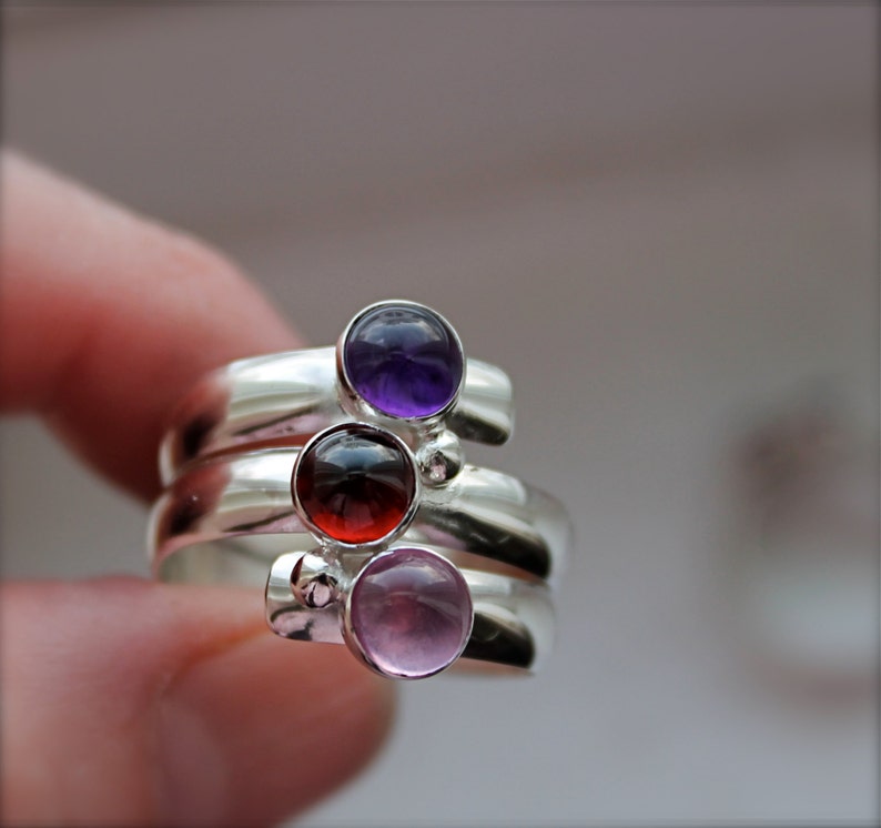 Birthstone Ring. Fairy Tale Ring. Three stone. Sterling Silver. Colorful. Mother's Ring Birthstones.Grandmothers.Grandma. Sisters. Friends image 5