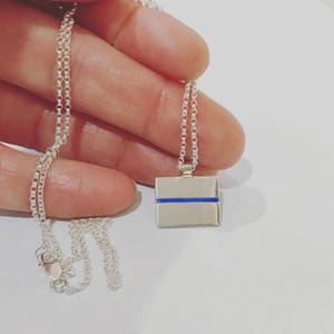 Thin Blue Line Pendant. Blue line police necklace. Sterling silver. Inlay. Officer. Police wife. spouse. Family. personalize Honor. Bravery