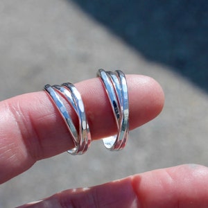 Triple Ring in Silver. Roll on Fidget Ring smooth or hammered finish image 3