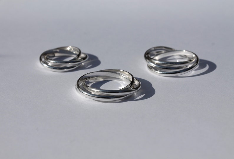 Triple Ring in Silver. Roll on Fidget Ring smooth or hammered finish image 2