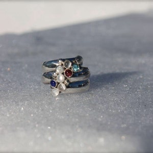 Nine Birthstones Ring. 3mm each Fairy Tale Ring. Sterling Silver. Colorful Family ring. Grandma.
