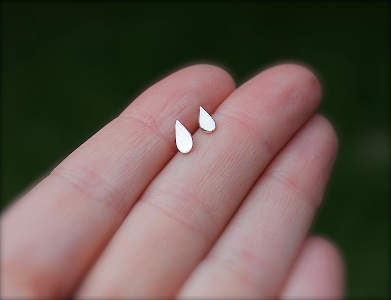 Raindrop earrings. Sterling silver post earrings. silver studs. Raindrops. Little post earring. small. petite. handmade. image 1