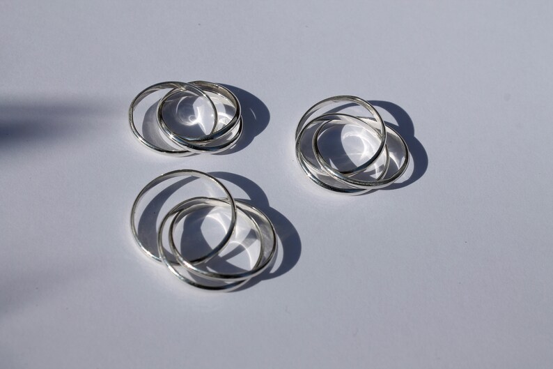 Triple Ring in Silver. Roll on Fidget Ring smooth or hammered finish image 6