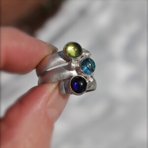 Birthstone Ring. Fairy Tale Ring. Three stone. Sterling Silver. Colorful. Mother's Ring Birthstones.Grandmothers.Grandma. Sisters. Friends image 6