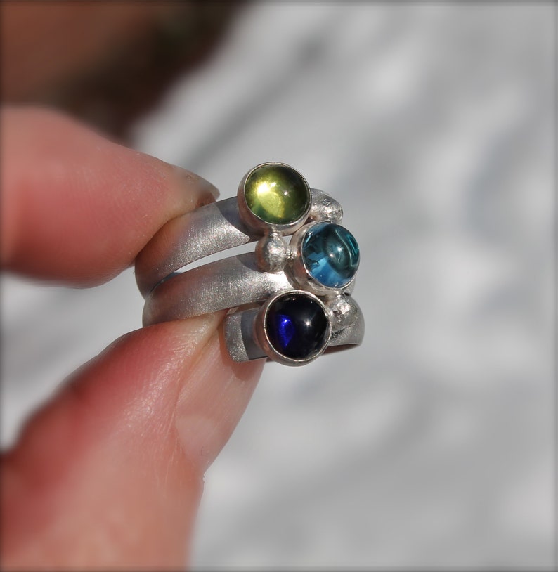 Birthstone Ring. Fairy Tale Ring. Three stone. Sterling Silver. Colorful. Mother's Ring Birthstones.Grandmothers.Grandma. Sisters. Friends image 6