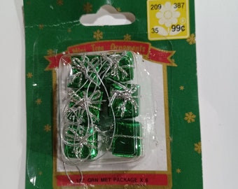 Franks Nursery Christmas Ornaments 6 Green Mini Tree Packages 1/2" Vintage New