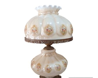 Repaired Gone with Wind Hurricane Lamp Base Vintage Light Floral LusterWare Scalloped Peach see pictures