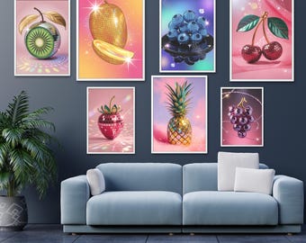 Conjunto de 7 artes de parede de frutas disco, pôsteres de frutas, download digital de frutas, impressão digital, pôsteres para impressão, impressão digital, impressões de arte de parede