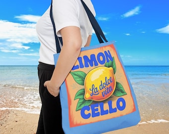 Design em ambos os lados, bolsa tote Limoncello, vibrações brilhantes de verão, perfeita para a praia, presente para ela, bolsa de compras fofa, bolsa ecológica