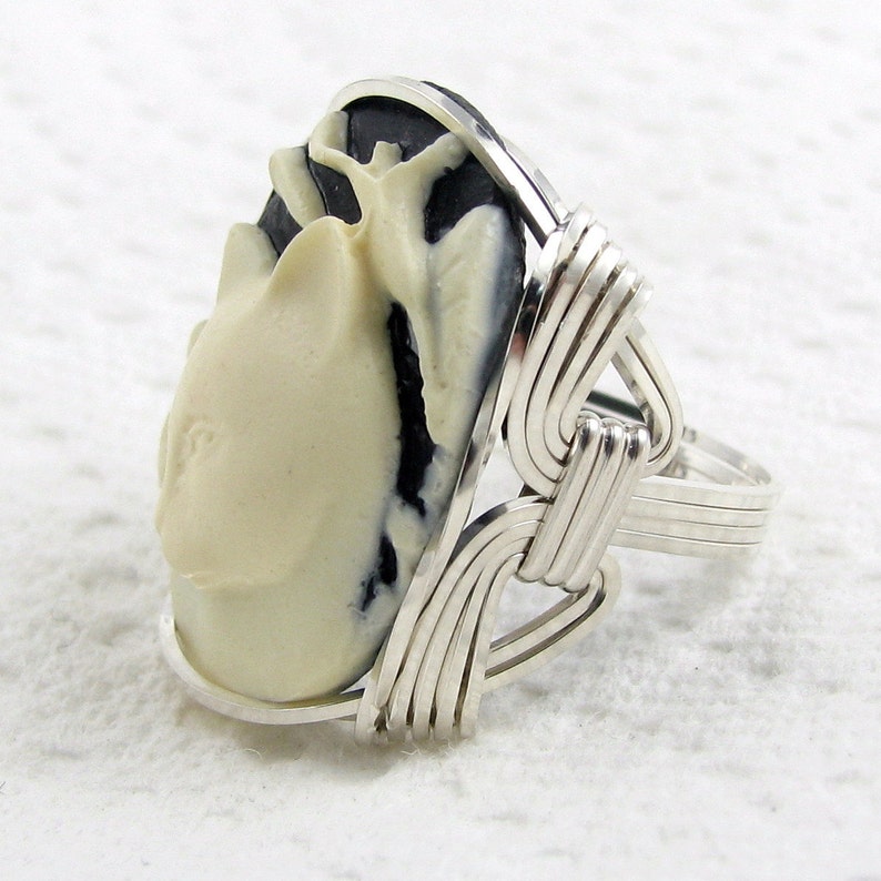 Calla Lily Cat Cameo Ring Sterling Silver Custom Animal Jewelry