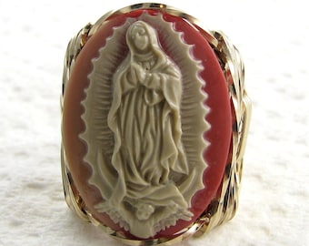 Our Lady Of Guadalupe Cameo Ring 14K Rolled Gold Custom Religious Jewelry