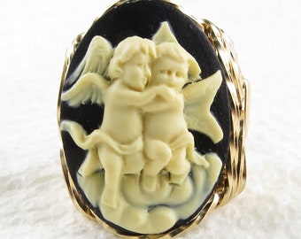 Angel Cherubs Cameo Ring 14K Rolled Gold Custom Jewelry