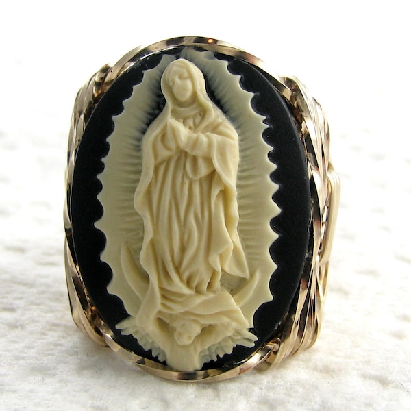 Our Lady Of Guadalupe Virgin Mary Cameo Ring 14Kt Rolled Gold Jewelry