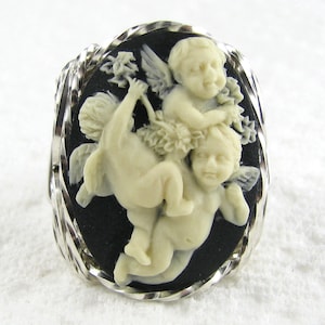Baby Angel Cherubs Cameo Ring Sterling Silver Custom Jewelry