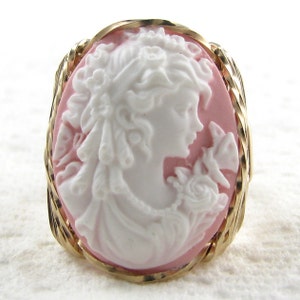 Lady Butterfly Pink Cameo Ring 14Kt Rolled Gold Custom Jewelry image 3