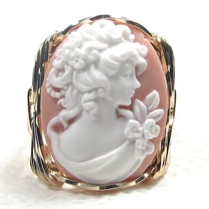 Edwardian Era Lady Pink Cameo Ring 14K Rolled Gold Custom Jewelry Size Selectable