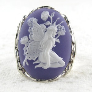 Butterfly Fairy Purple Cameo Ring Sterling Silver Custom Jewelry