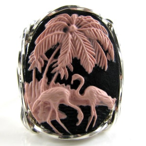 Pink Flamingo Cameo Ring Sterling Silver Custom Jewelry