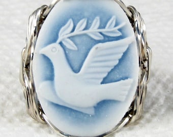 Dove Olive Leaf Cameo Ring Sterling Silver Custom Jewelry
