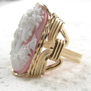 Lady Butterfly Pink Cameo Ring 14Kt Rolled Gold Custom Jewelry image 4