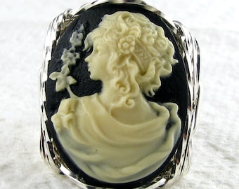 Lady Flower Goddess Cameo Ring Sterling Silver Custom Jewelry