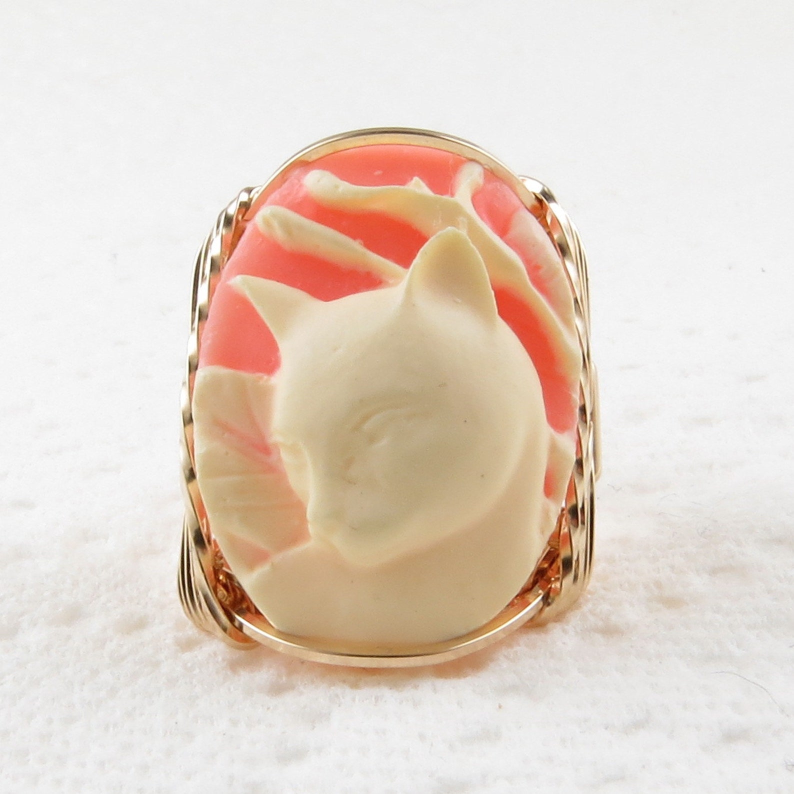 Calla Lily Cat Cameo Ring 14K Rolled Gold Animal Jewelry Size Etsy