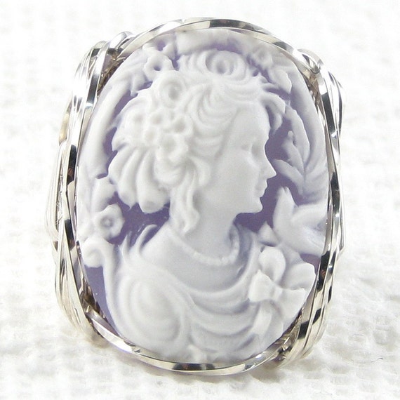 .925 Sterling Silver Butterfly Cameo Large Ring grey Jewelry