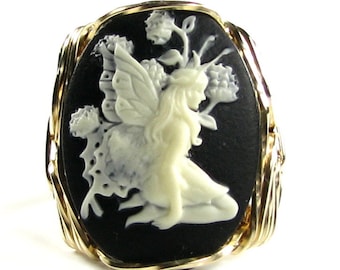 Sitting Fairy Cameo Ring 14Kt Rolled Gold Custom Jewelry