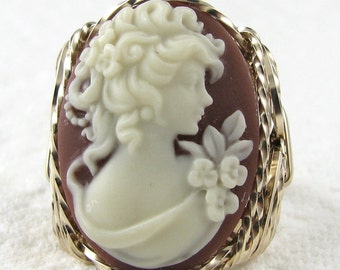 Edwardian Lady Brown Cameo 14K Rolled Gold Jewelry