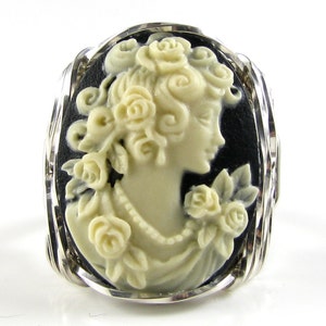 Rose Grecian Goddess Cameo Ring Sterling Silver