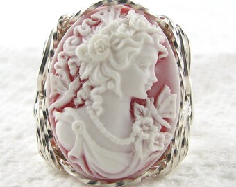 Grecian Goddess Butterfly Red Cameo Ring Sterling Silver Jewelry