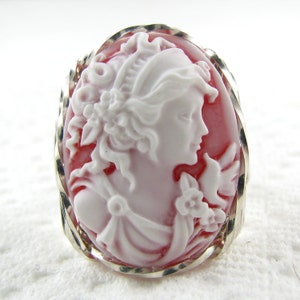Grecian Goddess Dove Cameo Ring Sterling Silver Jewelry