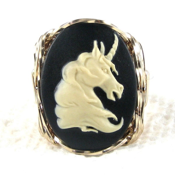 Unicorn Cameo Ring 14Kt Rolled Gold Custom Jewelry