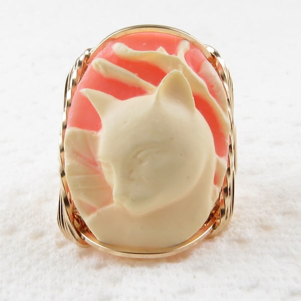 Calla Lily Cat Cameo Ring 14Kt Rolled Gold Custom Jewelry