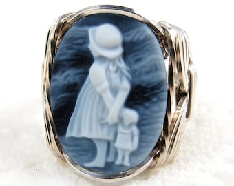 Ragazza Bambola Agata Cameo Anello Gioielli in Argento Sterling