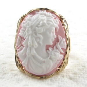 Lady Butterfly Pink Cameo Ring 14Kt Rolled Gold Custom Jewelry image 5