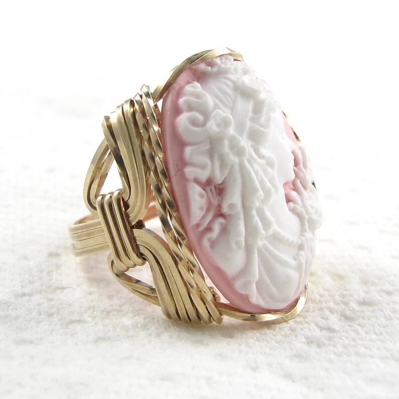 Lady Butterfly Pink Cameo Ring 14Kt Rolled Gold Custom Jewelry image 2