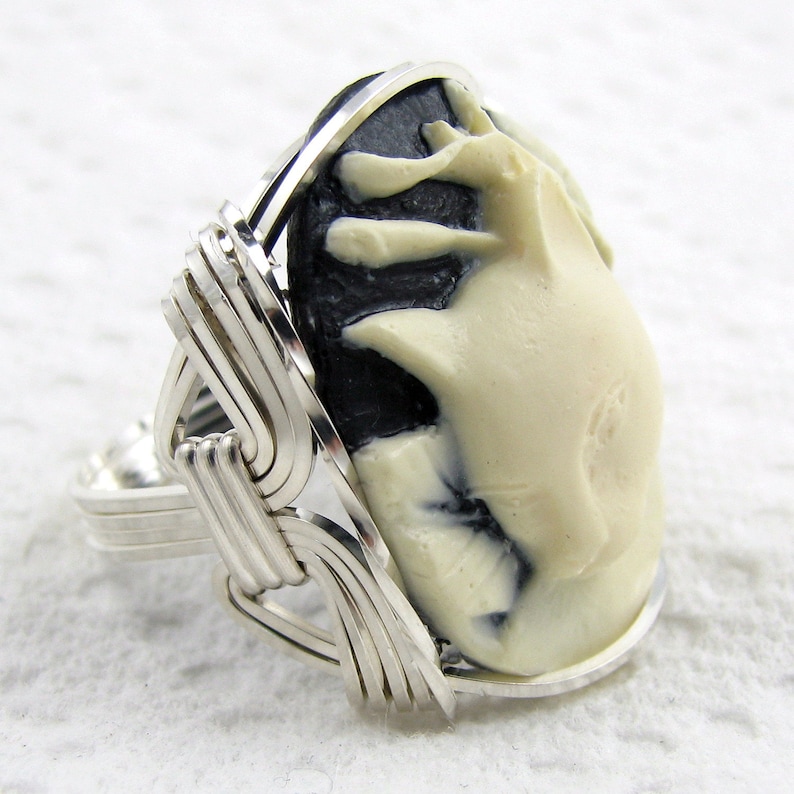 Calla Lily Cat Cameo Ring Sterling Silver Custom Animal Jewelry