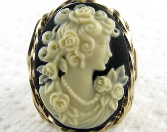 Rose Lady Cameo Ring 14K Rolled Gold Custom Jewelry