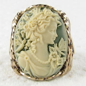 Grecian Goddess Butterfly Cameo Ring 14K Rolled Gold Jewelry